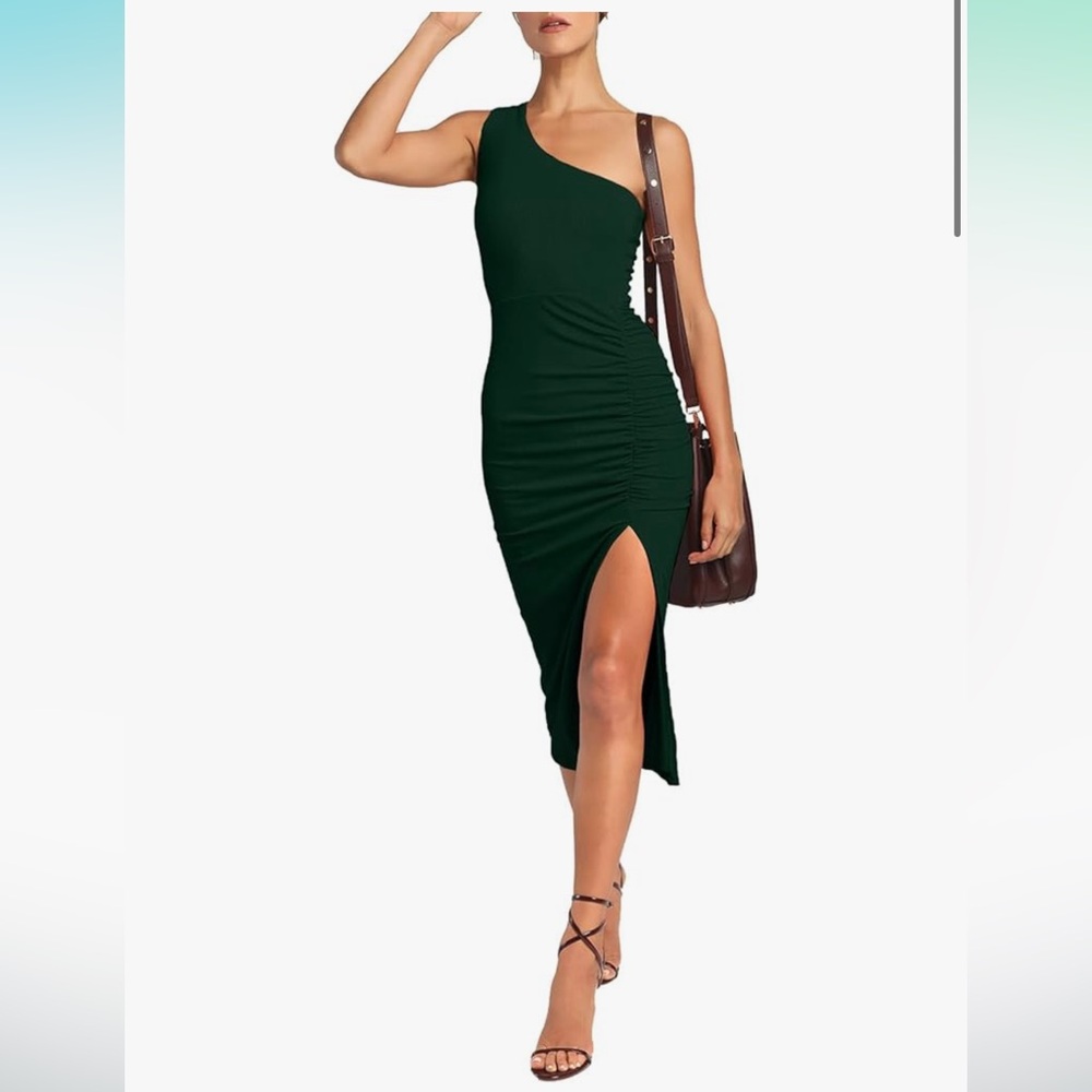 Ribbed Green Ruched Bodycon Dress